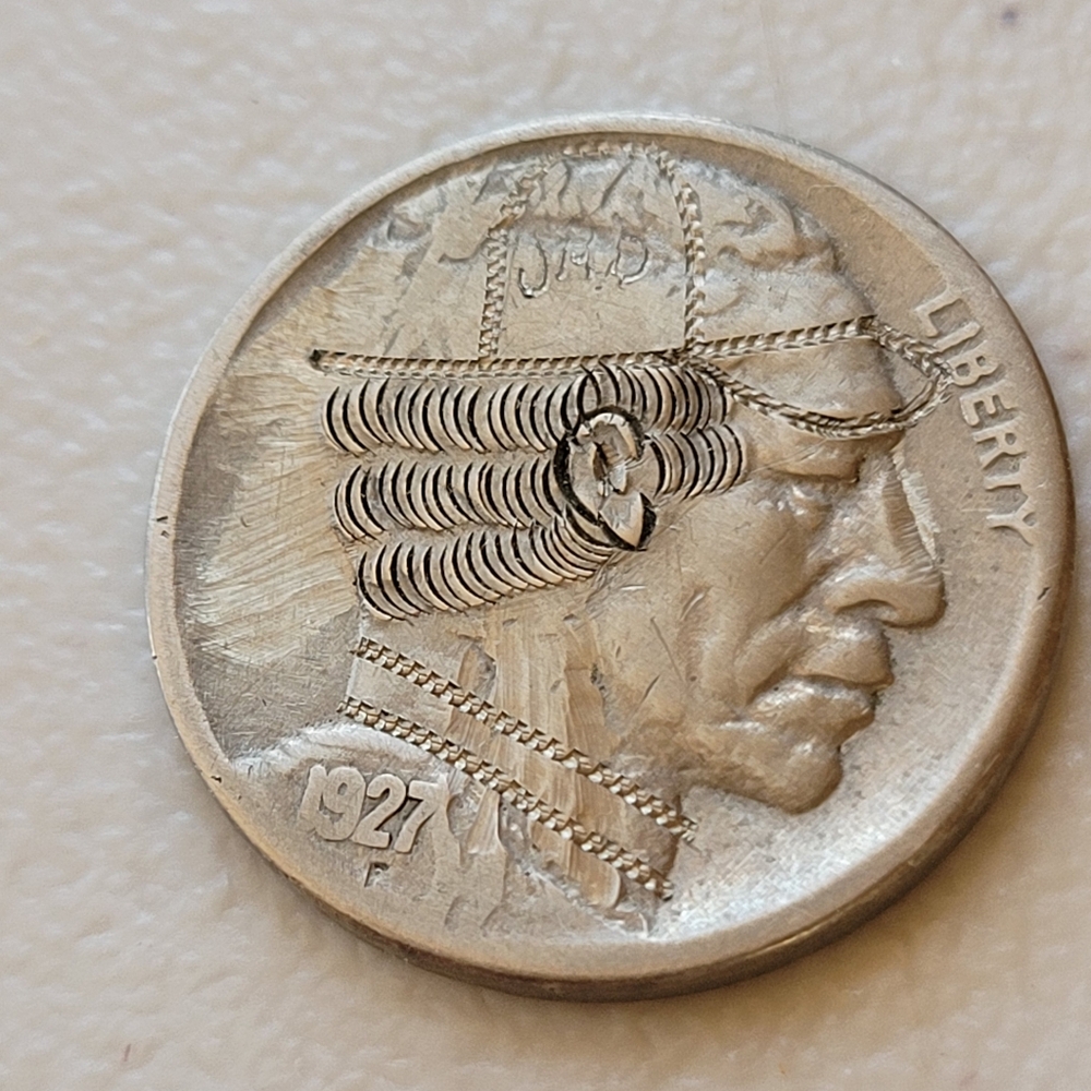 Hobo Nickel Baseball Player Carved on Buffalo Nickel By John Doruso- JHD 1927